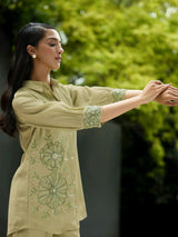 Women's Pista Green Embroidered Shirt with Pant