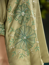Women's Pista Green Embroidered Shirt with Pant