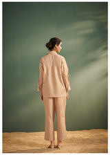 Women's Beige Multi-Thread Dots Silk Embroidered Patch Co-Ord Set