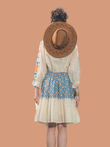 Women's Cream Textured Cotton Hand-Painted Mini Dress