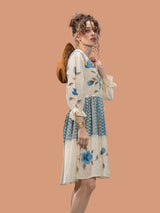 Women's Cream Textured Cotton Hand-Painted Mini Dress