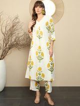 Women's White Printed Straight Kurta Trouser Set