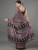 Women's Dola Silk Black Digital Print Designer Saree with Blouse Piece