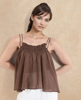 Women's Brown Casual Sleeveless Top