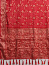 Women's Pure Georgette Red Woven Design Designer Saree With Blouse Piece
