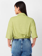 Women's Green Casual Solid Half Sleeves Top