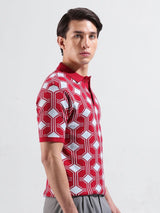 Men's Slim Fit Geometric Polo Collar Tshirt