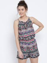 Women's Black Printed Playsuit