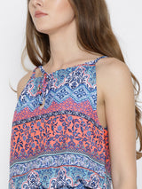 Women's Blue & Orange Printed Playsuit