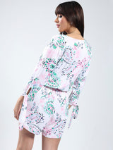 Women's White Rayon Lycra Printed Jumpsuit