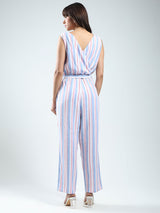 Women's White Linen Stripe Jumpsuit