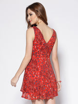 Women's Red Printed Fit & Flare Dress