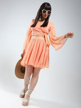 Women's Pink Coral Solid Top and  Skirt
