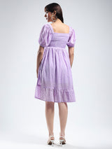 Women's Purple Solid Fit and Flare Mini Dress