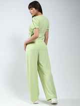 Women's Green Solid Top and Trouser Co-ord Set