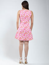 Women's Pink Lycra Women Floral Mini Dress