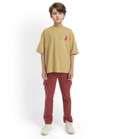 Boys Yellow Casual Oversized Fit Printed Half Sleeves Tshirt