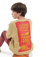 Boys Yellow Casual Oversized Fit Printed Half Sleeves Tshirt