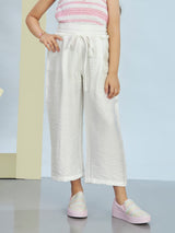 Girls White Casual Wear Pant