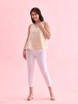 Women's Solid White Cotton Cropped Legging