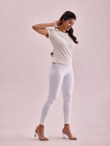 Women's Solid White Ribbed Legging
