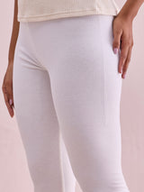 Women's Solid White Ribbed Legging