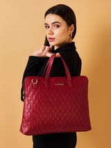 Women's Maroon Faux Leather Laptop Backpack Handbag 9L