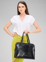 Women's Black Faux Leather Laptop Backpack Handbag 8L