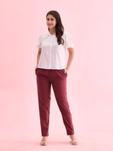Women's Solid Marron Mid Rise Cotton Pant