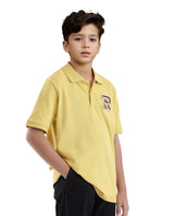 Boys Yellow Casual Regular Fit Printed Half Sleeves Tshirt