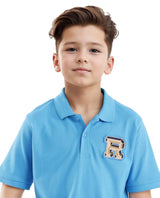 Boys Blue Casual Regular Fit Solid Half Sleeves Polo Tshirt