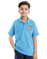 Boys Blue Casual Regular Fit Solid Half Sleeves Polo Tshirt