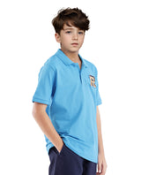 Boys Blue Casual Regular Fit Solid Half Sleeves Polo Tshirt