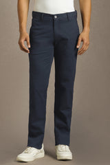Men's Navy Blue Slim Fit Mid Rise Trouser