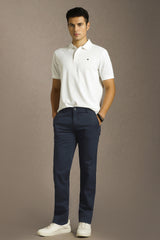 Men's Navy Blue Slim Fit Mid Rise Trouser