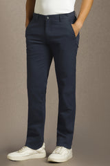 Men's Navy Blue Slim Fit Mid Rise Trouser