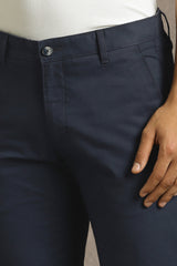 Men's Navy Blue Slim Fit Mid Rise Trouser