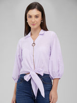 Women's Purple Casual Checked Three Quarter Sleeves Top