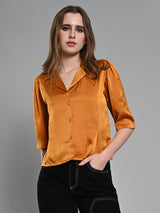 Women's Yellow Casual Solid Half Sleeves Shirt