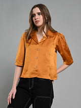 Women's Yellow Casual Solid Half Sleeves Shirt