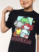 Boys Black Casual Printed Regular Fit Half Sleeves Co-ord Set