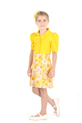 Girls Yellow Party Regular Printed Half Sleeves Dress