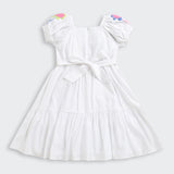 Girls White Casual Half Sleeves Dress