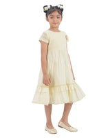 Girls Beige Casual Round Neck Below Knee Solid Half Sleeves Dress