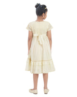 Girls Beige Casual Round Neck Below Knee Solid Half Sleeves Dress
