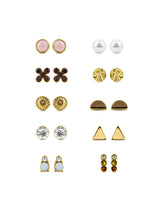 Women's Gold Stud Earrings - Set of 10