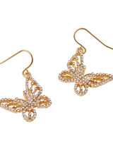 Women's Gold Butterfly Pave Drop Earrings