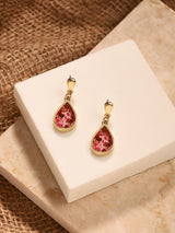 Women's Pink Pressed Flower Tear Drop Earrings