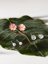 Women's Pink Enamel Flower Stud Earrings - Set of 3