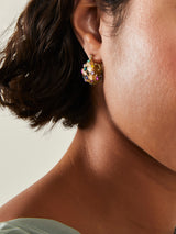 Women's Gold Gemstone Chunky Curve Hoop Earrings